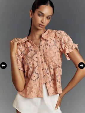 Pilcro Peach Eyelet Button-Front Blouse